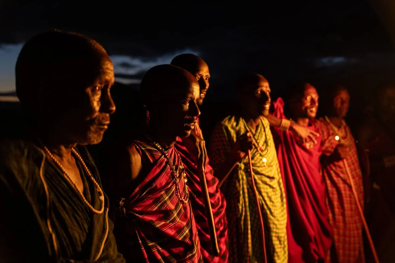 Maasai elders gathered at dusk in northern Tanzania.